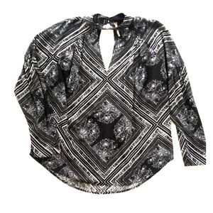 Free People High Neck Blouse with V neck cutout